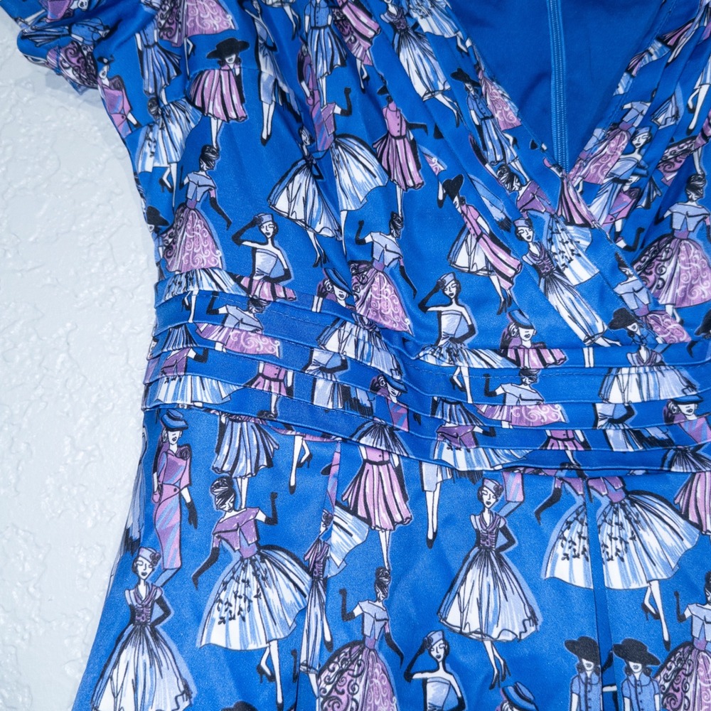 New Lindy Bop Blue Darcy 1940's Ladies‎ Fit & Flare Dress Size 6 - Picture 3 of 7